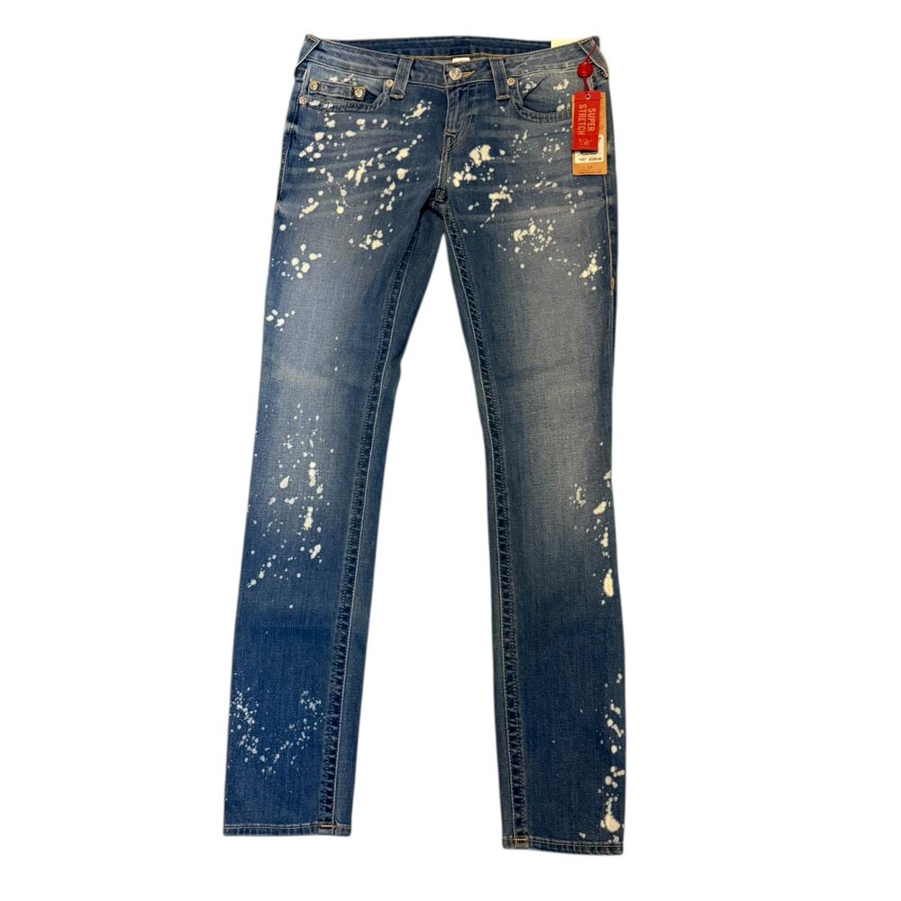 True Religion $225 Skinny Bleach Splat Super Stretch Jeans Size 32"